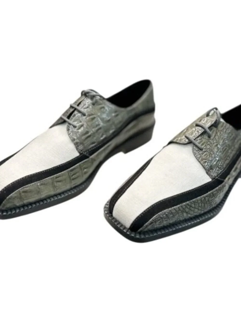 Hugo Vitelli Men’s Croc-Embossed Leather/Fabric Oxford Shoes Gray Black Size 8.5